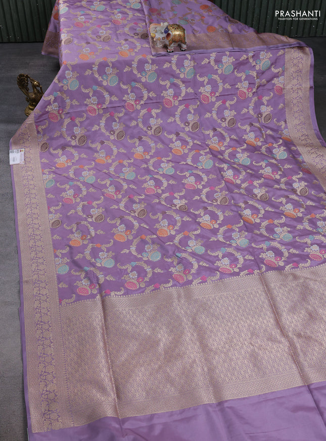 Banarasi uppada silk saree lavender with allover thread & zari weaves and zari woven border