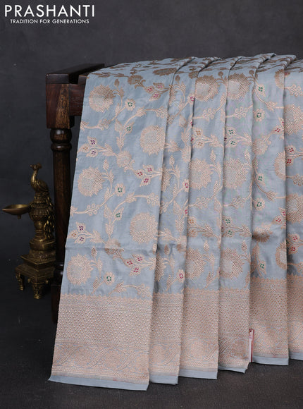 Banarasi uppada silk saree grey shade with allover thread & zari weaves and zari woven border
