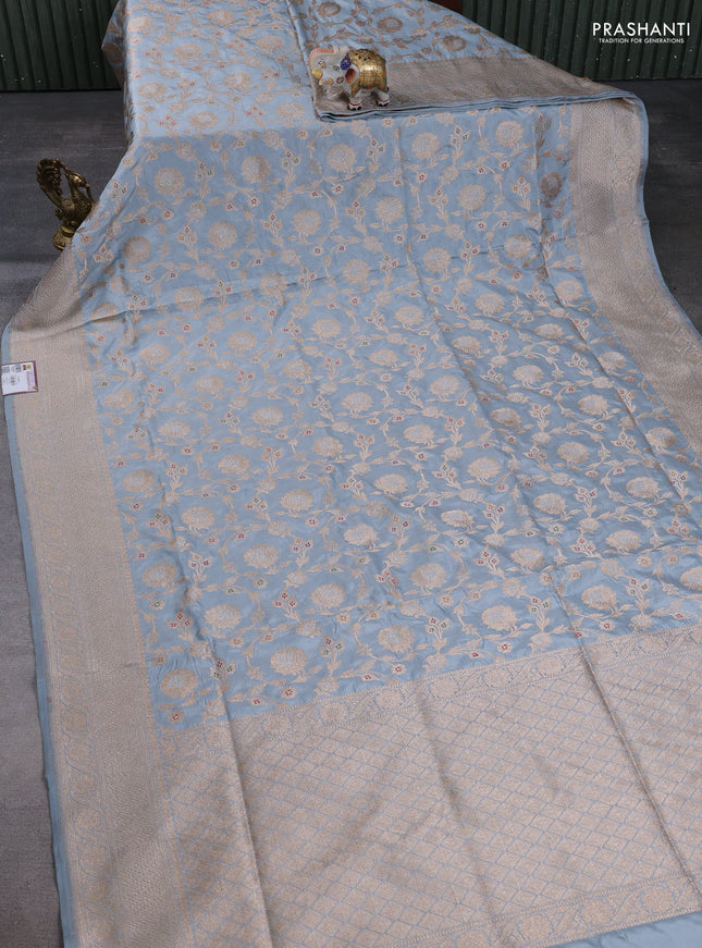 Banarasi uppada silk saree grey shade with allover thread & zari weaves and zari woven border