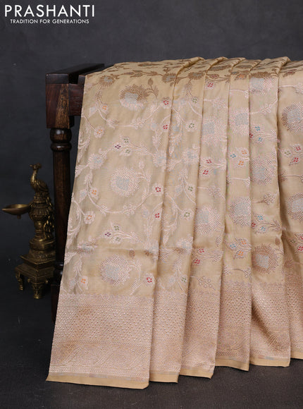 Banarasi uppada silk saree sandal with allover thread & zari weaves and zari woven border
