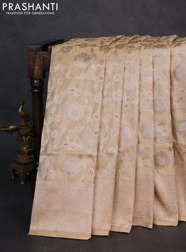 Banarasi uppada silk saree sandal with allover thread & zari weaves and zari woven border
