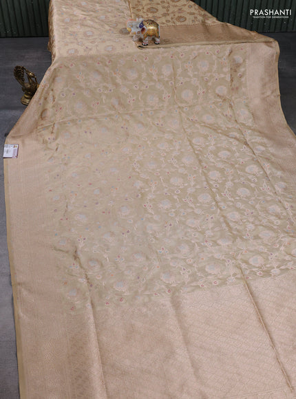 Banarasi uppada silk saree sandal with allover thread & zari weaves and zari woven border