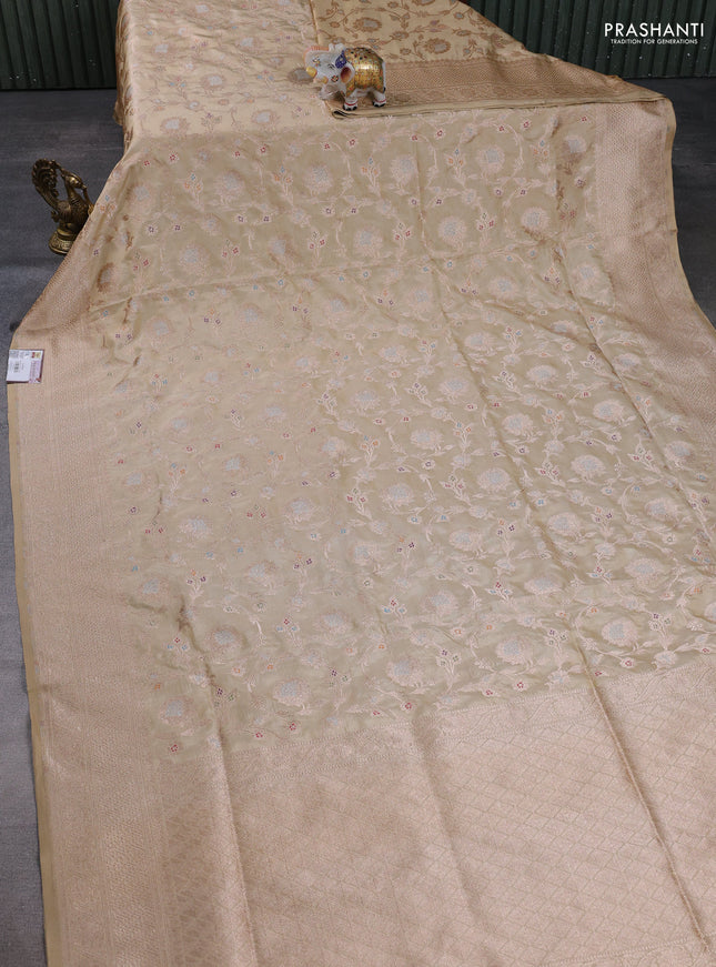Banarasi uppada silk saree sandal with allover thread & zari weaves and zari woven border