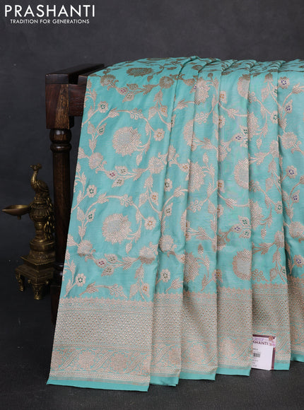 Banarasi uppada silk saree teal blue with allover thread & zari weaves and zari woven border