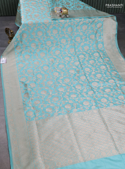 Banarasi uppada silk saree teal blue with allover thread & zari weaves and zari woven border