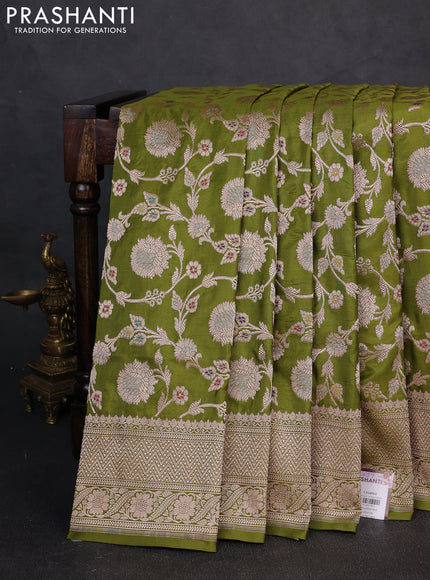 Banarasi uppada silk saree green with allover thread & zari weaves and zari woven border
