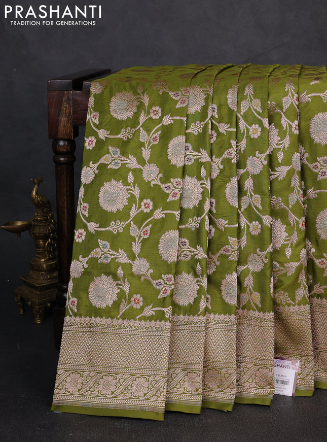 Banarasi uppada silk saree green with allover thread & zari weaves and zari woven border