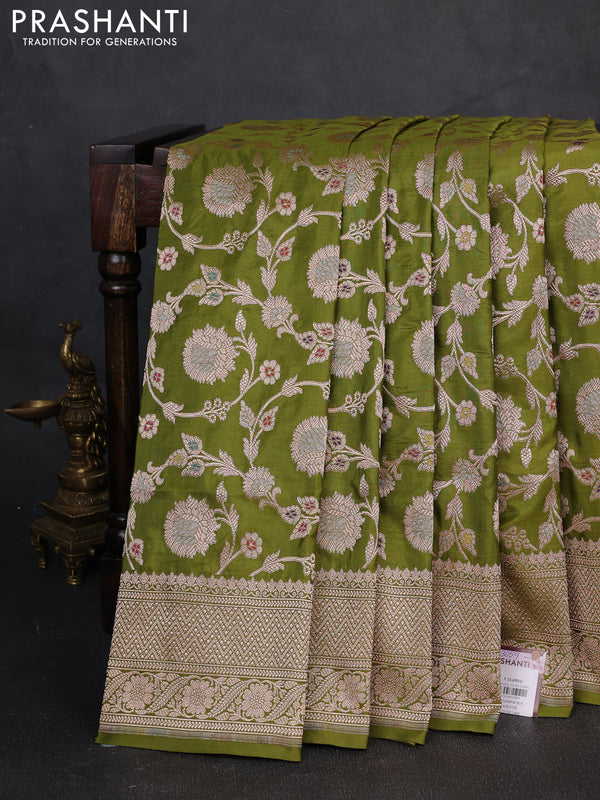 Banarasi uppada silk saree green with allover thread & zari weaves and zari woven border