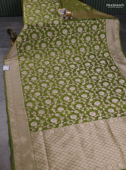 Banarasi uppada silk saree green with allover thread & zari weaves and zari woven border