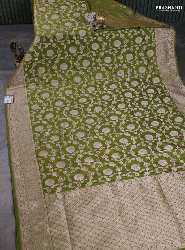 Banarasi uppada silk saree green with allover thread & zari weaves and zari woven border