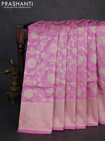 Banarasi uppada silk saree light pink with allover thread & zari weaves and zari woven border