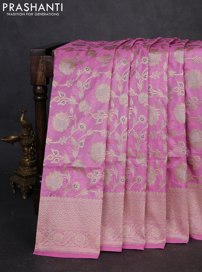 Banarasi uppada silk saree light pink with allover thread & zari weaves and zari woven border