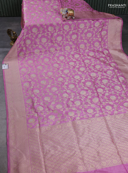 Banarasi uppada silk saree light pink with allover thread & zari weaves and zari woven border