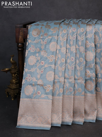 Banarasi uppada silk saree bluish grey with allover thread & zari weaves and zari woven border