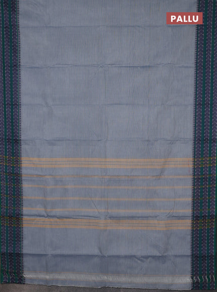 Chettinad cotton saree pastel blue and green peacock blue with plain body and thread woven border
