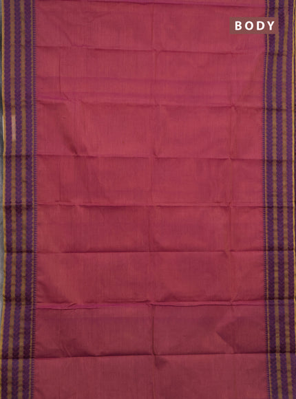 Chettinad cotton saree pink and blue with plain body and thread woven border