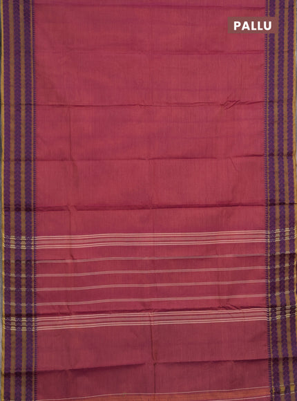 Chettinad cotton saree pink and blue with plain body and thread woven border