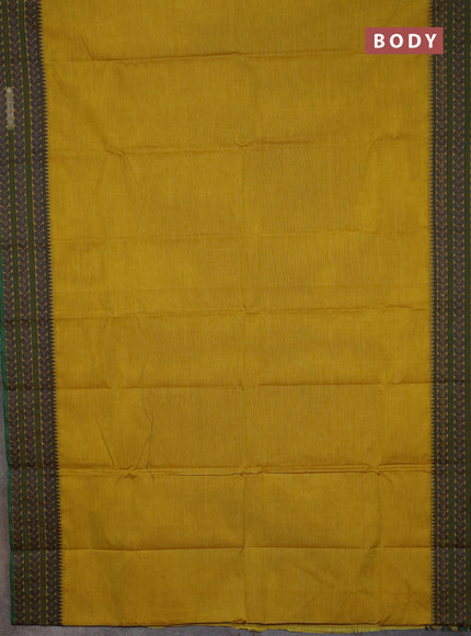 Chettinad cotton saree lime yelow and green with plain body and thread woven border