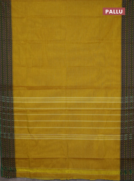 Chettinad cotton saree lime yelow and green with plain body and thread woven border