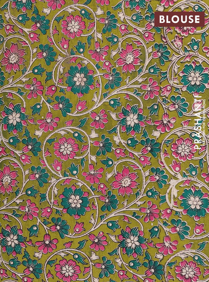 Chettinad cotton saree lime yelow and green with plain body and thread woven border