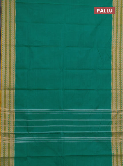 Chettinad cotton saree teal green and mustard green with plain body and thread woven border