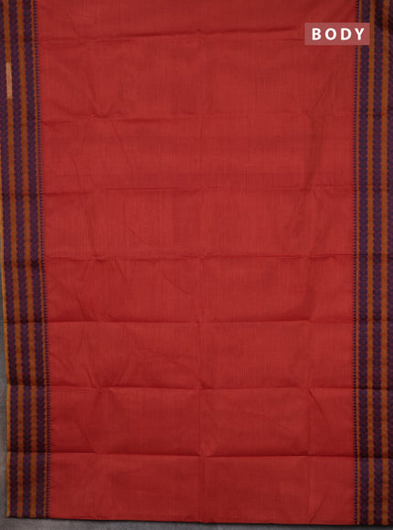 Chettinad cotton saree pastel maroon and mustard blue with plain body and thread woven border