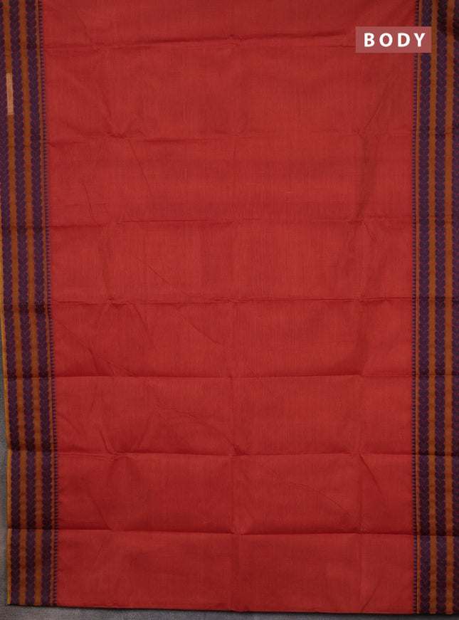 Chettinad cotton saree pastel maroon and mustard blue with plain body and thread woven border