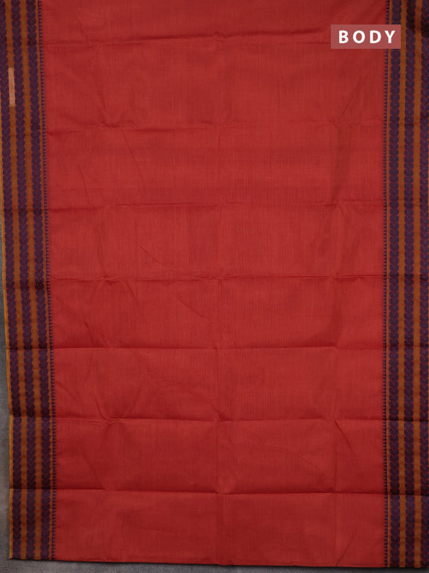 Chettinad cotton saree pastel maroon and mustard blue with plain body and thread woven border
