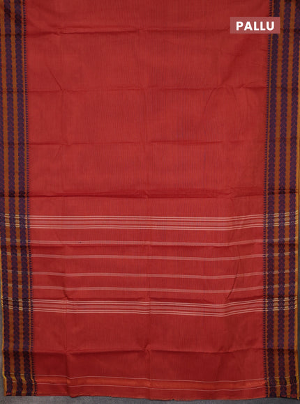 Chettinad cotton saree pastel maroon and mustard blue with plain body and thread woven border