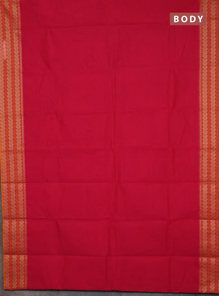 Chettinad cotton saree pink and orange with plain body and thread woven border