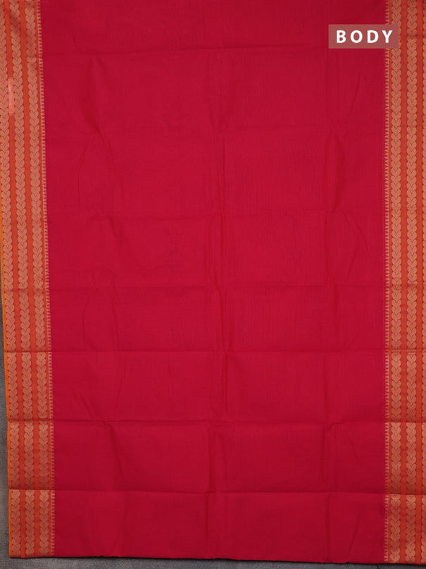 Chettinad cotton saree pink and orange with plain body and thread woven border