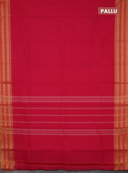 Chettinad cotton saree pink and orange with plain body and thread woven border