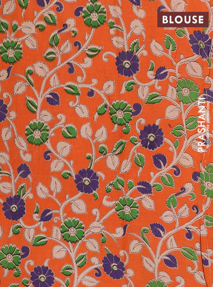 Chettinad cotton saree pink and orange with plain body and thread woven border