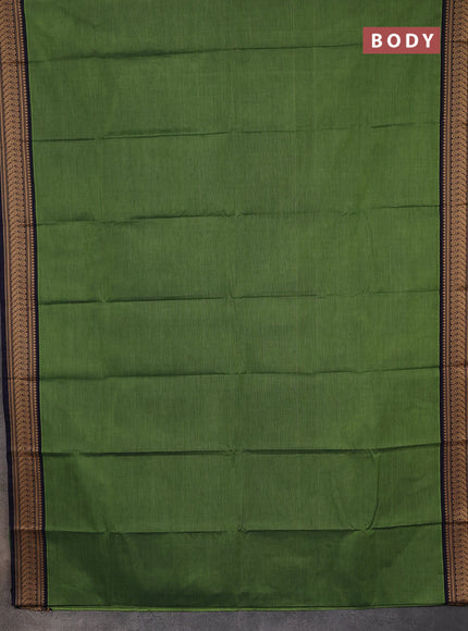 Chettinad cotton saree green and navy blue beige with plain body and thread woven border