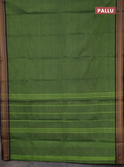 Chettinad cotton saree green and navy blue beige with plain body and thread woven border