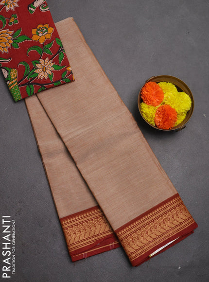 Chettinad cotton saree pastel brown and brown maroon with plain body and thread woven border
