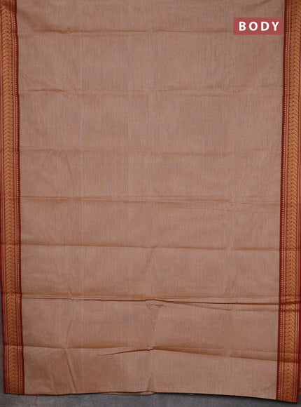 Chettinad cotton saree pastel brown and brown maroon with plain body and thread woven border