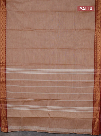 Chettinad cotton saree pastel brown and brown maroon with plain body and thread woven border
