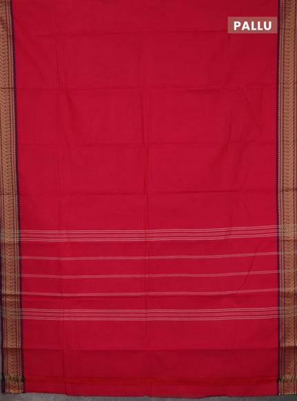 Chettinad cotton saree pink and wine shade brige with plain body and thread woven border