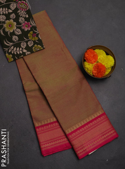 Chettinad cotton saree dual shade of green and pink bottle green with plain body and thread woven border