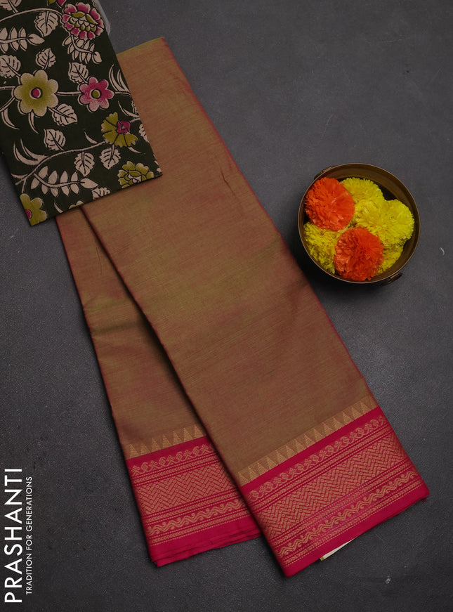 Chettinad cotton saree dual shade of green and pink bottle green with plain body and thread woven border