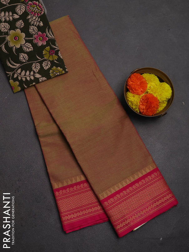 Chettinad cotton saree dual shade of green and pink bottle green with plain body and thread woven border