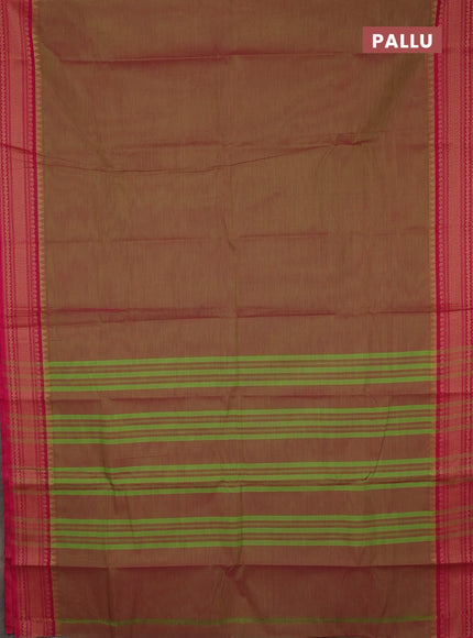 Chettinad cotton saree dual shade of green and pink bottle green with plain body and thread woven border