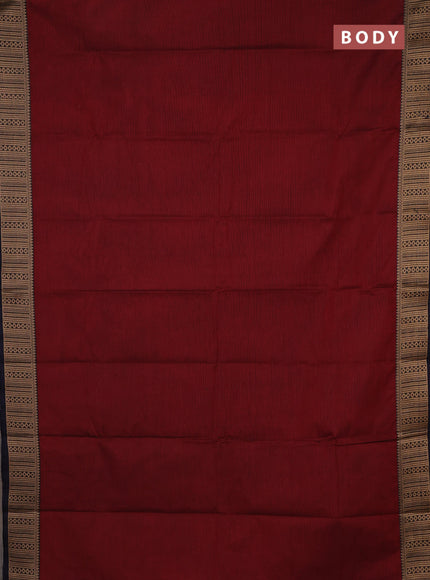 Chettinad cotton saree maroon and navy blue beige with plain body and thread woven border