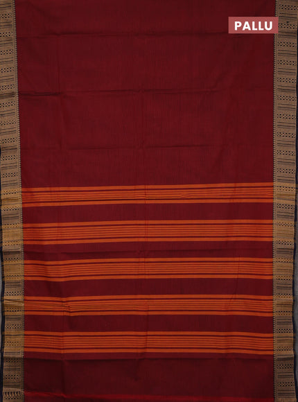 Chettinad cotton saree maroon and navy blue beige with plain body and thread woven border