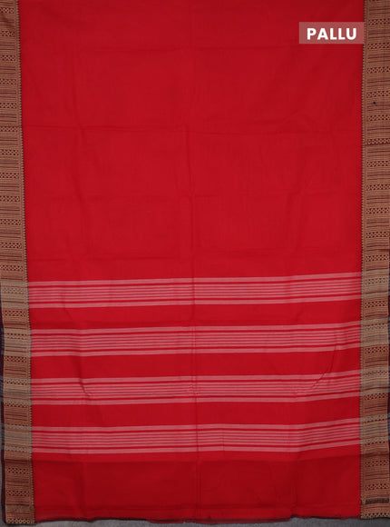 Chettinad cotton saree red and maroon beige with plain body and thread woven border