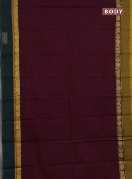 Chettinad cotton saree wine shade with plain body and ganga jamun border