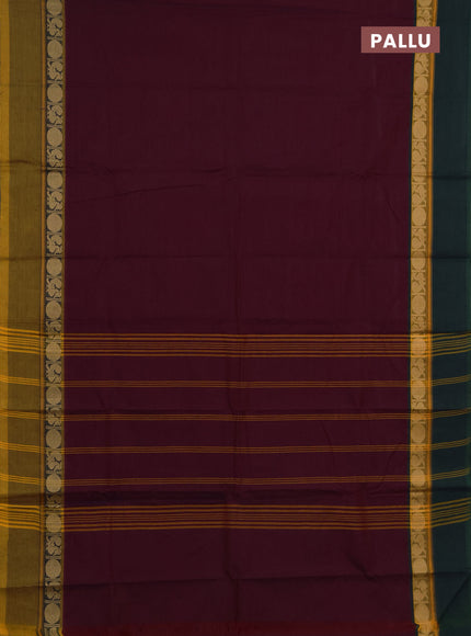 Chettinad cotton saree wine shade with plain body and ganga jamun border