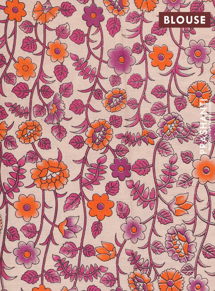 Chettinad cotton saree sunset orange and beige with plain body and ganga jamun border