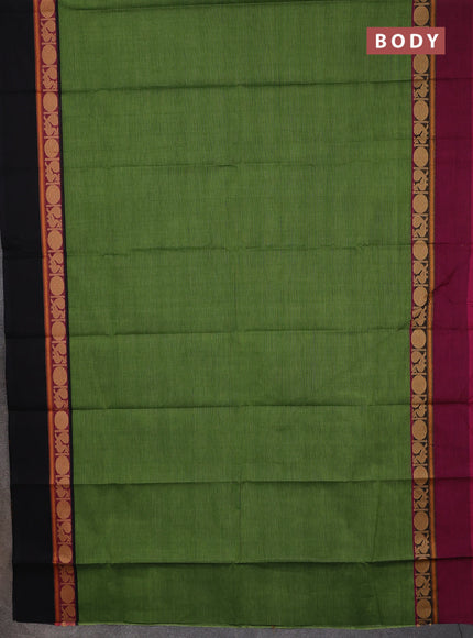 Chettinad cotton saree green and sap green with plain body and ganga jamun border